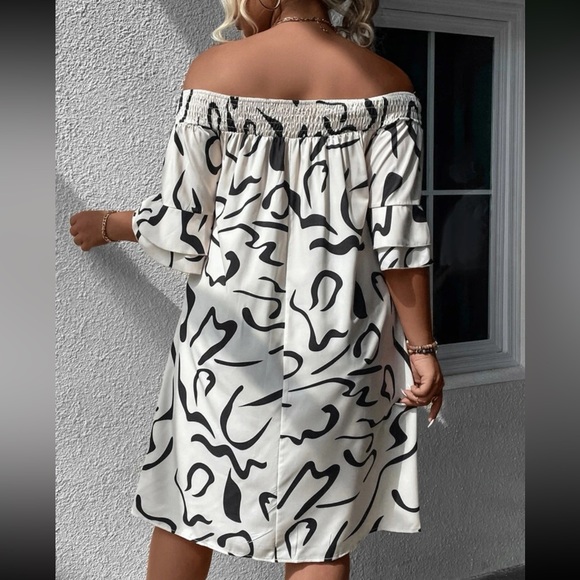 Boho plus size off shoulder flounce sleeve dress - Picture 4 of 12